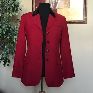Charter Club Red Wool Blazer with Black Velvet Collar